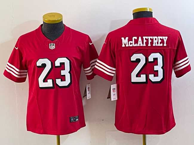 Womens San Francisco 49ers #23 Christian McCaffrey New Red 2023 F.U.S.E. Vapor Untouchable Football Stitched Jersey(Run Small)->->Women Jersey